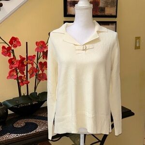 DUNA Hand Loomed in California Ivory Long Sleeve Pullover Knit Blouse Size L/ XL
